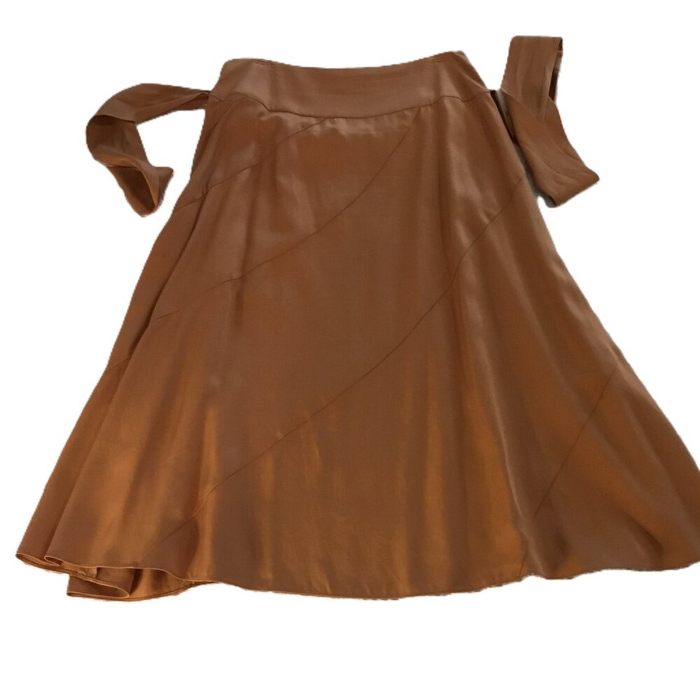 Cremieux Sierra Brown Tencel Midi Skirt Fabric Tie Size 8 - Picture 2 of 8